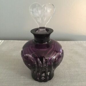 Bohemian Czech amethyst purple cut crystal perfume bottle with etched stopper